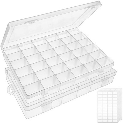2 Pack 36 Grids Clear Plastic Bead Organizer Box, Fishing Tackle Box Compartm...