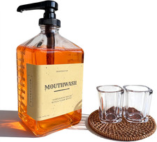 37Oz Glass Mouthwash Dispenser for Bathroom, Mouthwash Dispenser Pump, Mouth Was