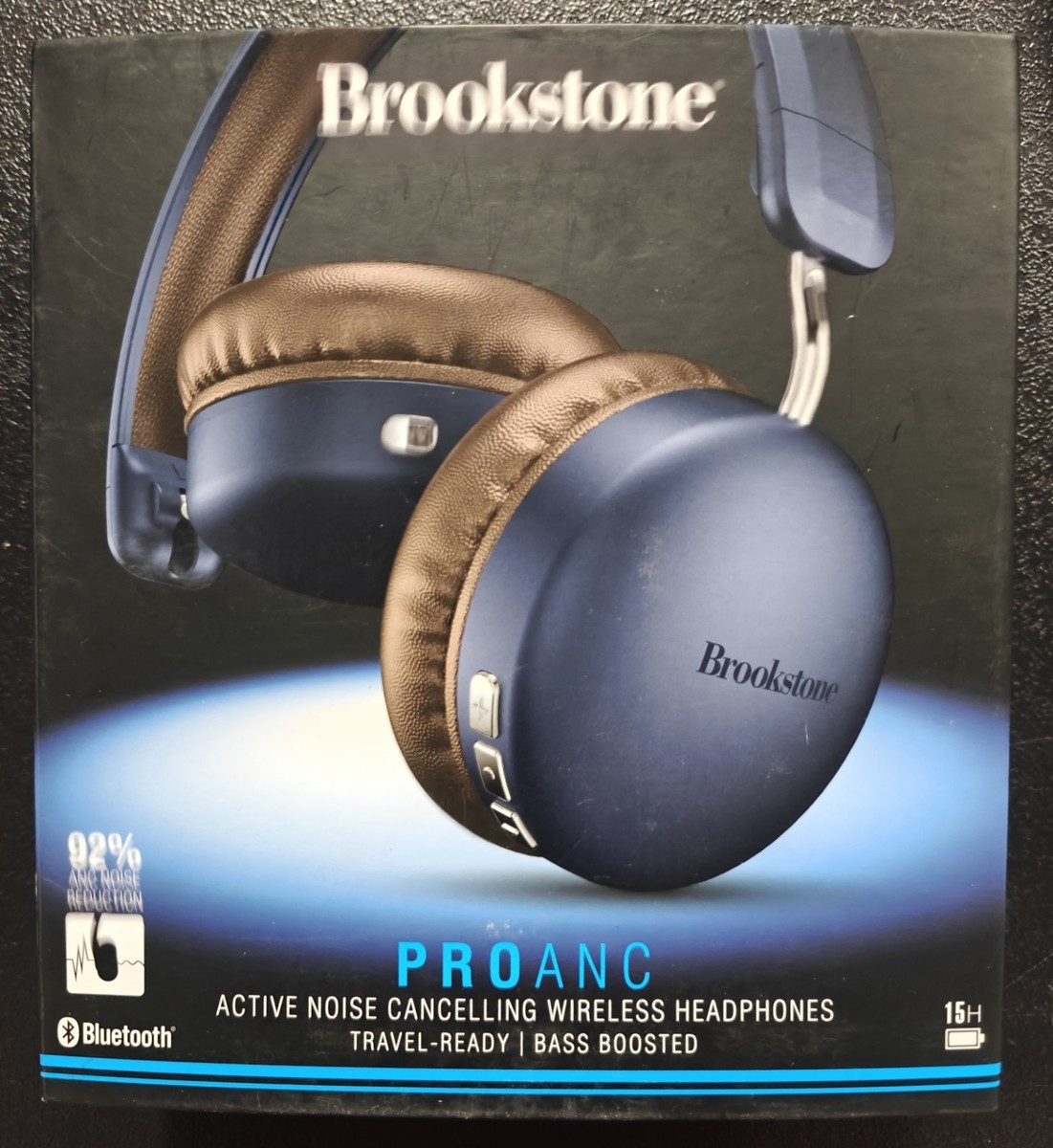 Brookstone Blue and Brown PROANC Over-Ear Headphones with Premium