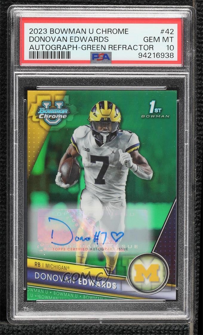 2023 Bowman U Chrome Green Refractor 30/99 Donovan Edwards #42 PSA 10 Auto 3hd