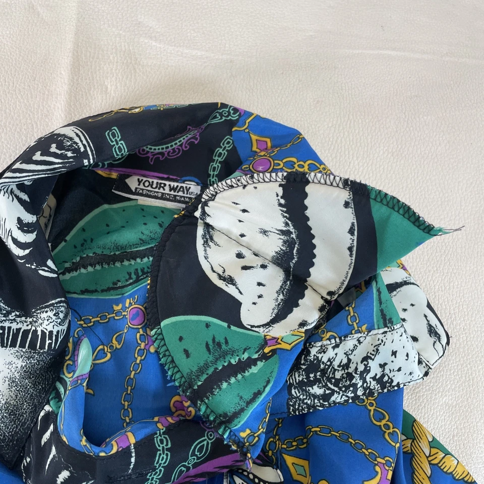 Vintage Your Way 80's Padded Blouse Women Blue 80s 90s Long Sleeve - Image 4 of 4