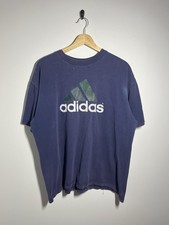 Vintage 90s Adidas Faded Distressed 3 Stripe Logo Tee Navy Blue L Sportswear