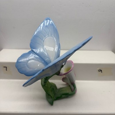 Herend Hand Painted Porcelain Butterfly on Pink Flowers Figurine Large
