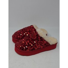 Bearpaw Portia Sequined Red Mules Santa Red Faux Fur Lined Women's Size 8