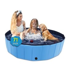 Foldable Dog Pool x 12" Large Kiddie Pool with Hard Plastic, Non-Slip 71" Blue