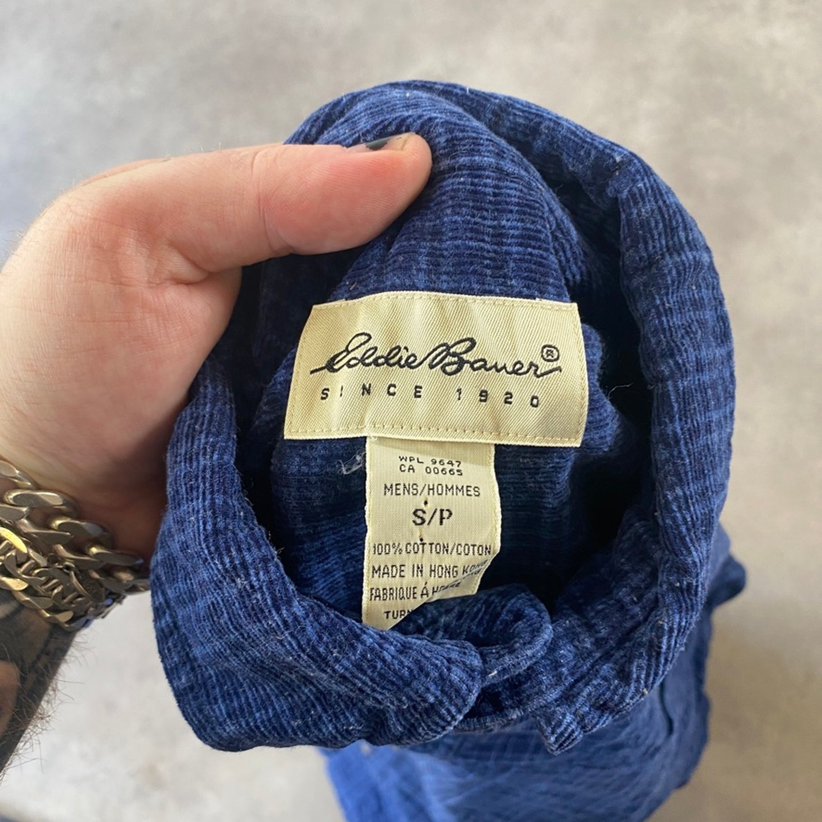 Eddie Bauer Shirt Mens Small Button Up Checkered Corduroy Top, Blue image 8