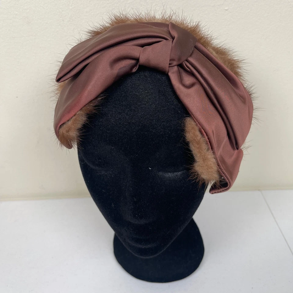 Diadema Fascinador Vintage Piel de Visón Satén Lazo Sombrero Retro Años 50 60 Cóctel Fiesta Foto 2 de 4