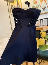 Black Strapless Bustier Dress with Lattice Cutout Waist | Edgy Bodycon Clubwear