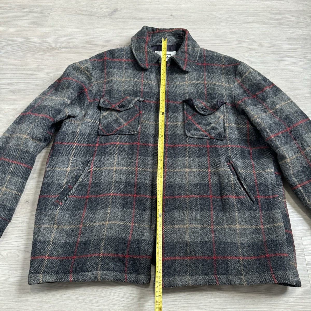 Vintage 90's Woolrich Men's Jacket Shacket Gray Full Zip Up Plaid