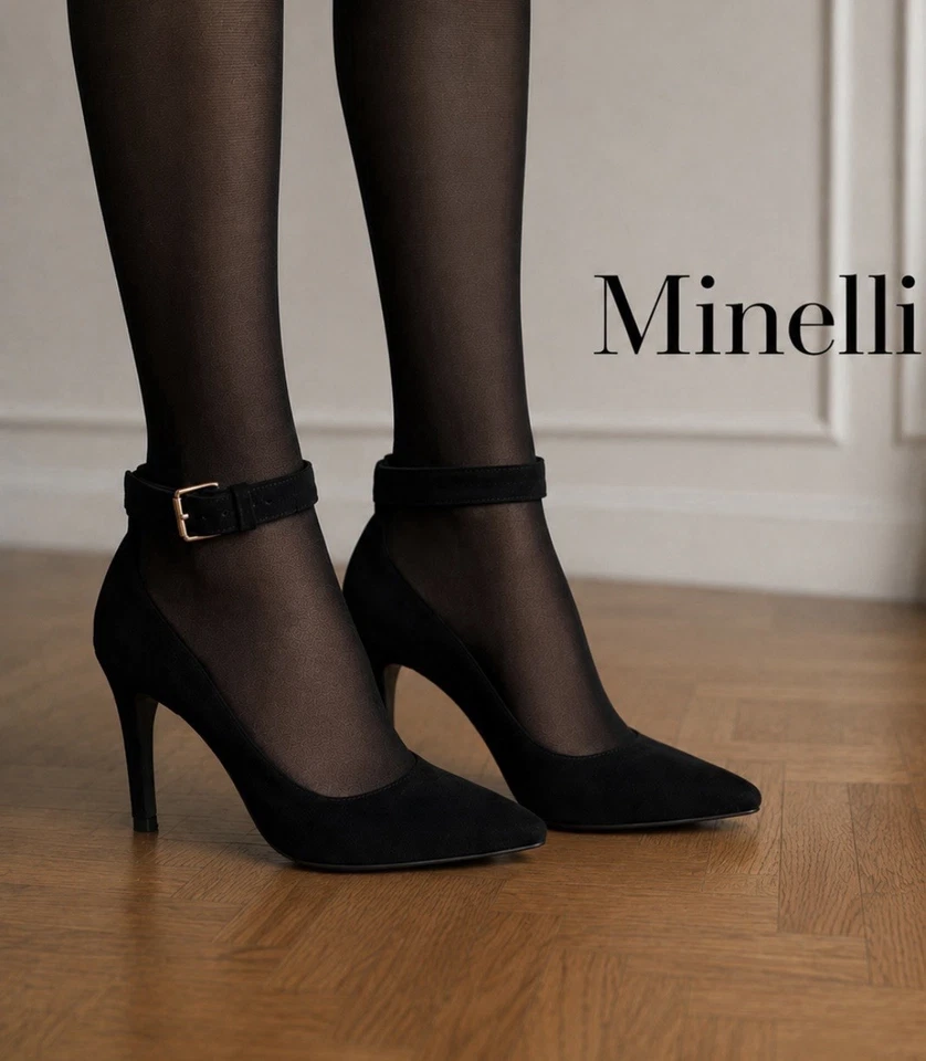 Minelli escarpins femme cuir noir T 38 bout pointu talon aiguille bride - Photo 1/4