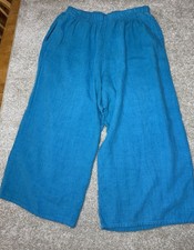 Bryn Walker XL Blue Wide-Leg Cropped Linen Pants USA Beach Flowy Elastic Waist