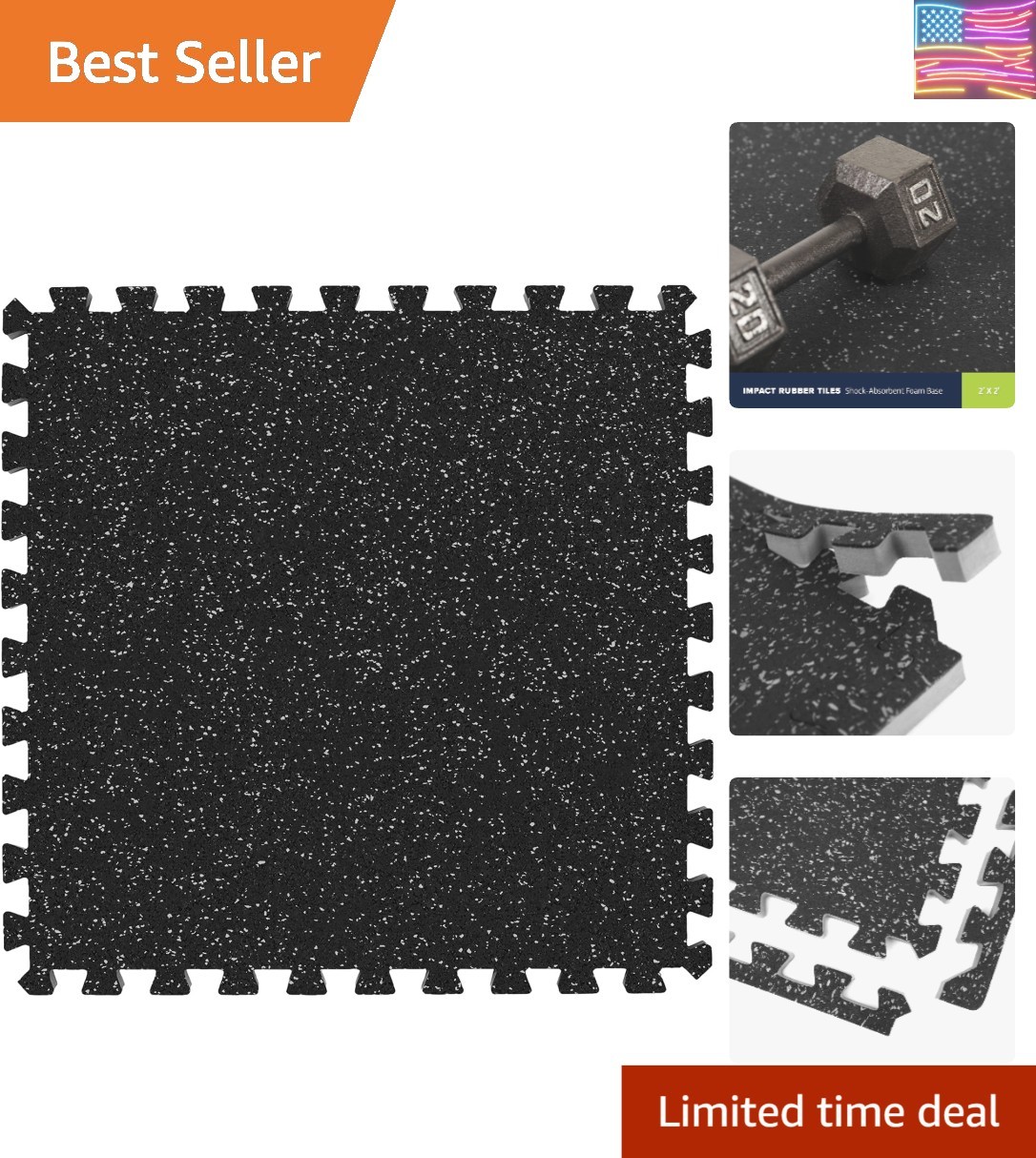 Impact Foam Rubber Floor Tiles, Interlocking Home Gym Floor Matts for Weight ...