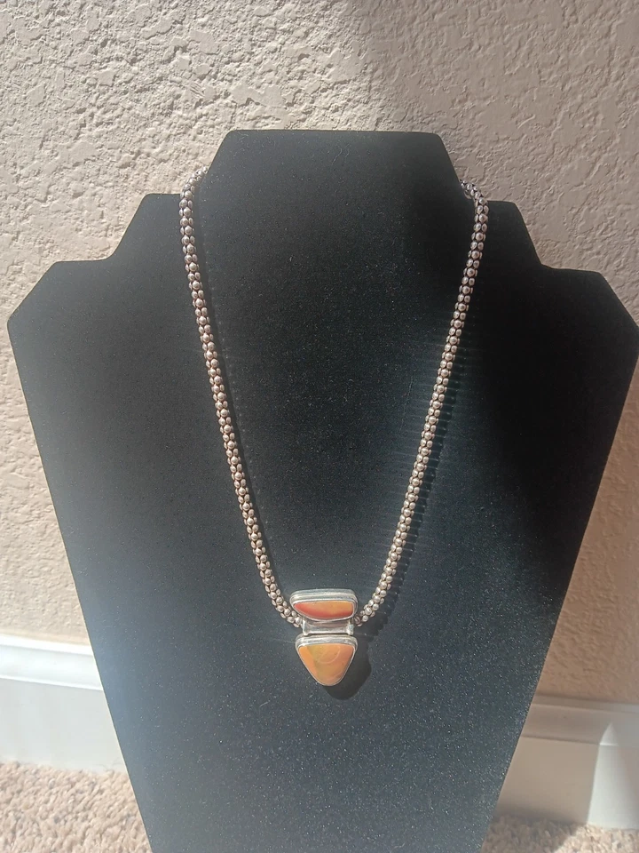 Collar Sarda Plata 925 Piedra Genuina Cornalina Jaspe Palomitas Cadena 17" Foto 3 de 4