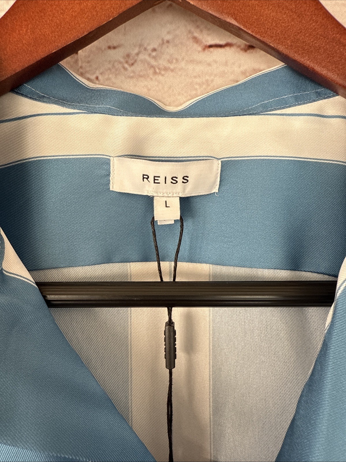 NWT Reiss Monroe Striped Cuban Collar Shirt - White / Blue - Large image 5