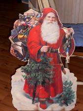 VINTAGE VICTORIAN STYLE SANTA CLAUS CARDBOARD DIE CUT CHRISTMAS DECOR 30" TALL