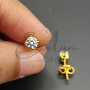 4MM Round Cut White Simulated Diamond Stud Earrings 14K Yellow Gold Plated #40