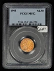 1908 G$2.50 Indian Head Gold Quarter Eagle - Pastel Toning - PCGS MS 62 - G6299