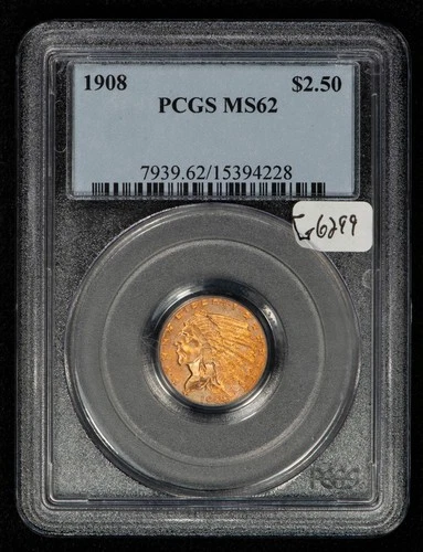 1908 G$2.50 Indian Head Gold Quarter Eagle - Pastel Toning - PCGS MS 62 - G6299