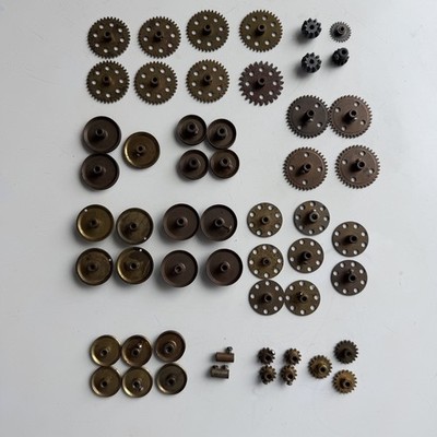 Gilbert Erector Set Parts Hardware Gear Pulley Mitre Flanged Wheel Lot of 54