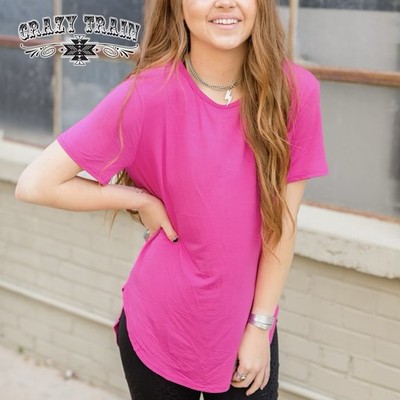 Crazy Train Hot Pink High Low Hem Short Sleeve Tunic Top Soft Stretch NWT S-3XL