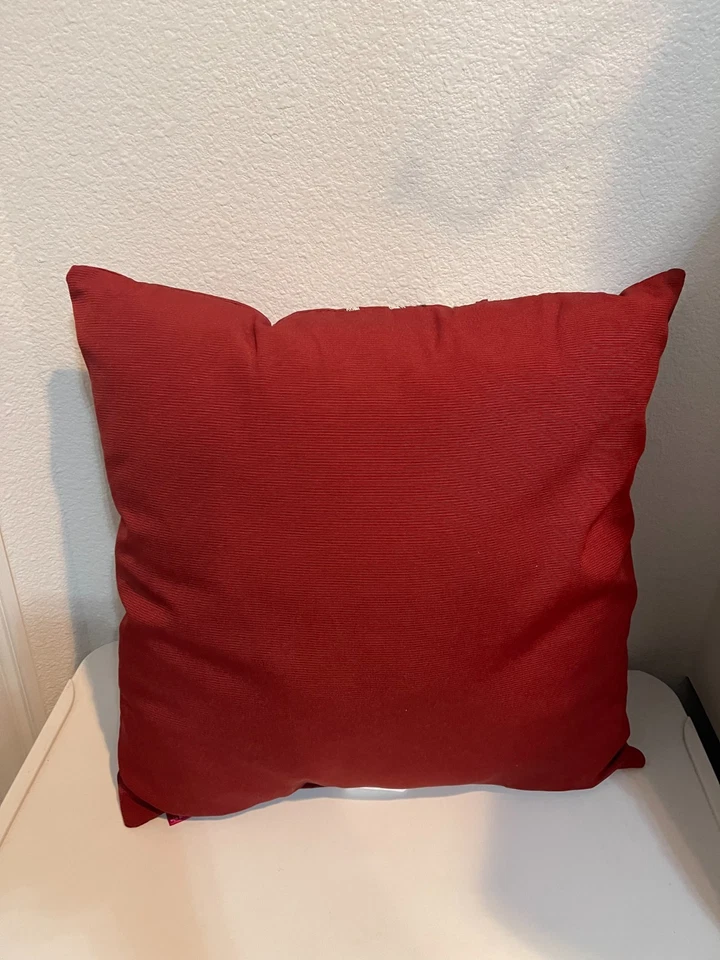 Decorative Indoor/Outdoor Throw Pillow Red Brown and White Embroidered  17 x 17 - Image 4 of 4