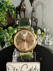 Vintage Men’s Gold Timex Mechanical Wristwatch In Green Leather Band