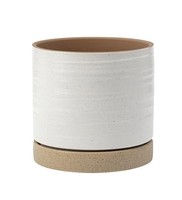 Napco Classic Ribbed Design 5.5 x 5.5 x 5 inches and Beige Ceramic Flower White