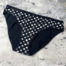 Victoria  s Secret 2010 Size Large Bikini Cotton Black w White Stars Hearts NWOT
