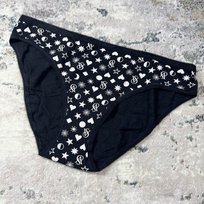 Victoria s Secret 2010 Size Large Bikini Cotton Black w White Stars Hearts  NWOT