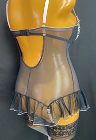 Ann Summers Underwired Cami Suspender Animal Print & Black Sheer Mesh, UK Large 