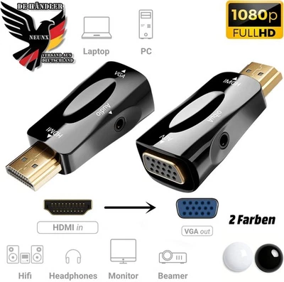 NEUNX HDMI Auf zu VGA Stecker HD 1080p Adapter Konverter AUX Audio Video Kabel Laptop