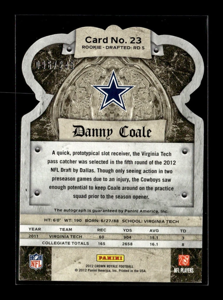 2012 Panini Crown Royale #23 Danny Coale Rookie Signatures #/245 - Image 2 of 2