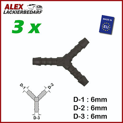 3 x PVC Schlauchverbinder Pipe Connector Y-Stück 6mm x 6mm x 6mm (2728)