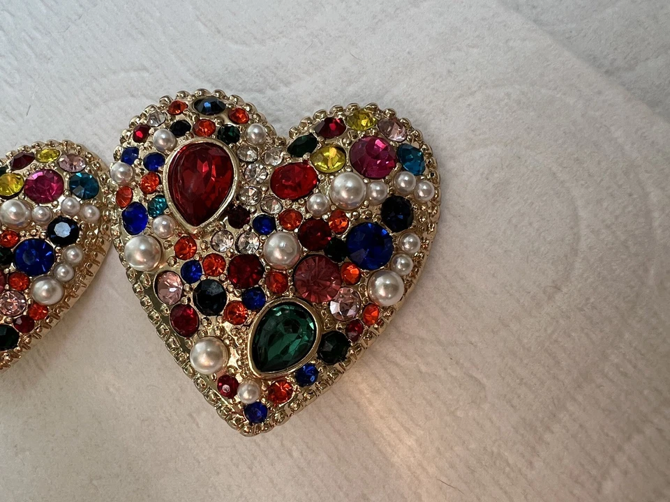 Brincos com clipe em forma de coração Forever 21 strass/pérola falsa, (novo)!!! - Imagem 4 de 4