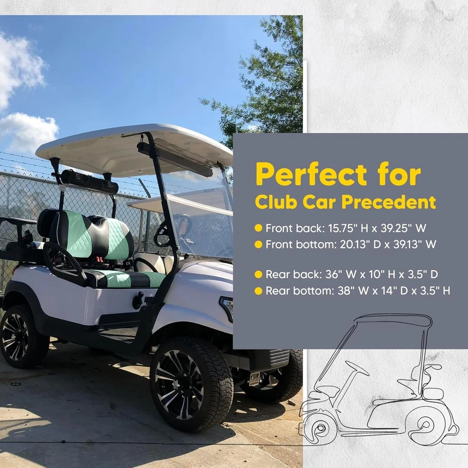 Club Car Seat Cover Diamond 6 PASS- BLK/DRK GRN Precedent Golf Cart 2004+, 6PCS Foto 4 de 4