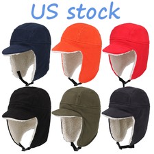 Men Women Warm Hat Earflaps Winter Hat with Visor Military Cap Windproof Cycling