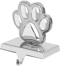 Dog Paw Christmas Stocking Holder, 3D Silver Metal Mantel Pet Paw Stocking Hange