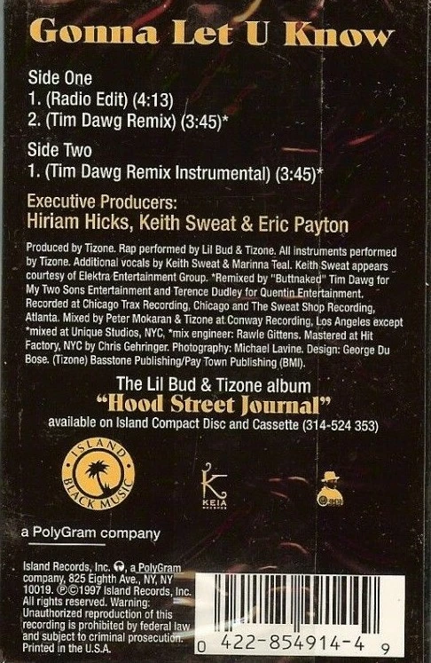 LIL BUD & TIZONE - GONNA LET U KNOW Fea. Keith Sweat - CASSETTE SINGLE - NEW - Image 2 of 2
