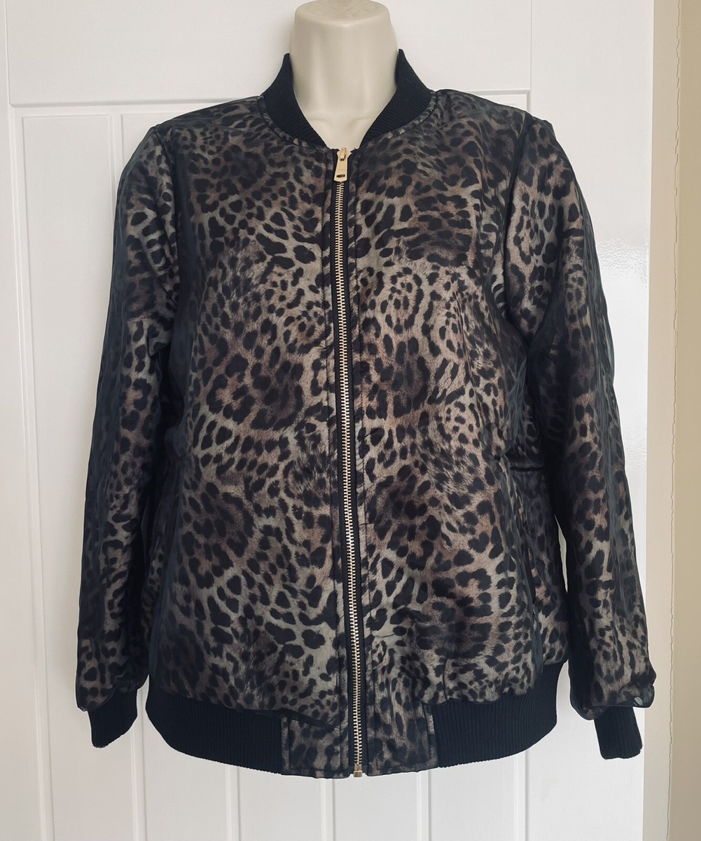 BLUE VANILLA animal print bomber jacket sz 8-10 ❤️ organza