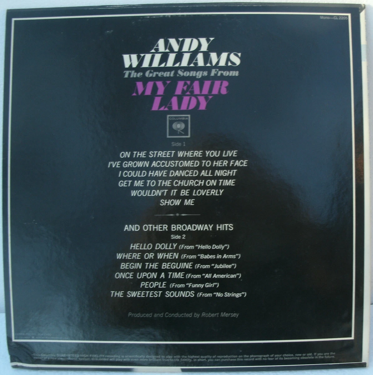 Vinyl LP-Andy Williams-My Fair Lady-Excellent condition-no skips! Mono CLO-2205