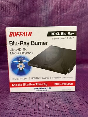 Buffalo BRXL-PT6U2VB BDXL Blu-Ray Burner UltraHD 4K 3D Media Playback Sealed New