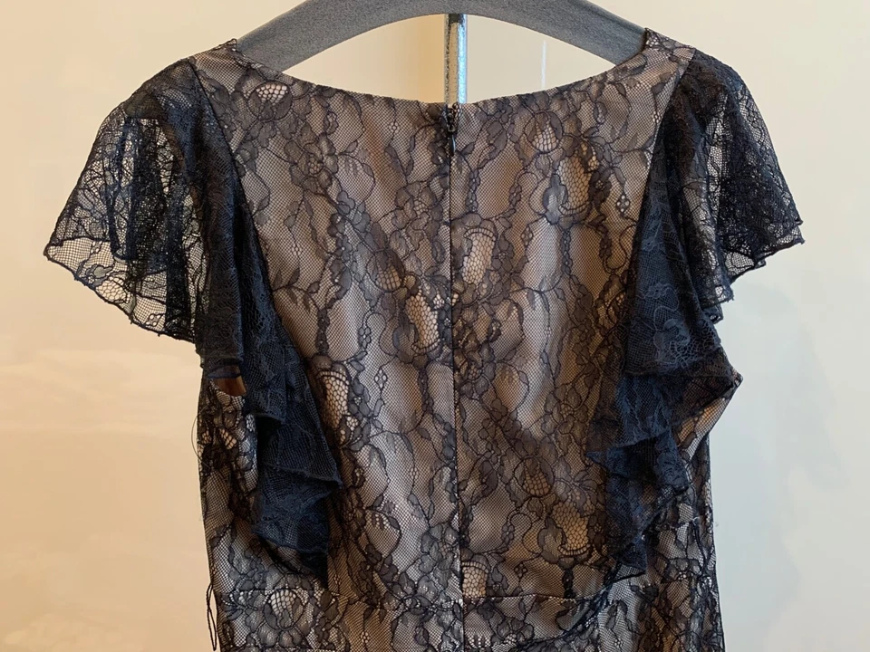 Vestido feminino CHEQUER preto sobreposição de renda TAMANHO 10 NOVO SEM ETIQUETAS - Imagem 4 de 4