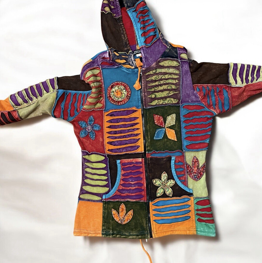 Women Stonewashed Slashed Patchwork Pixie Hooded … - image 6