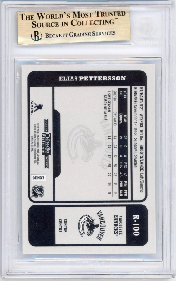 Elias Pettersson RC BGS 9.5: 2018-19 OPC Platinum Retro Rookie Gisto POP 3 - Image 2 of 4