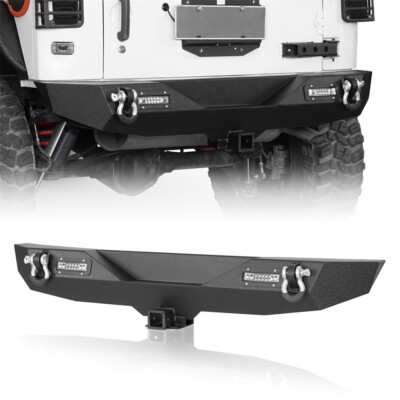 Fit Jeep Wrangler JK/JKU 2007-2018 Flat Rear Bumper Steel w/Led Light & D-ring
