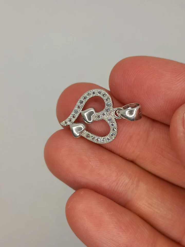Vintage Silver 925 Charm Pendant Heart Zircons Women Gift Jewellry Charms - Immagine 3 di 4