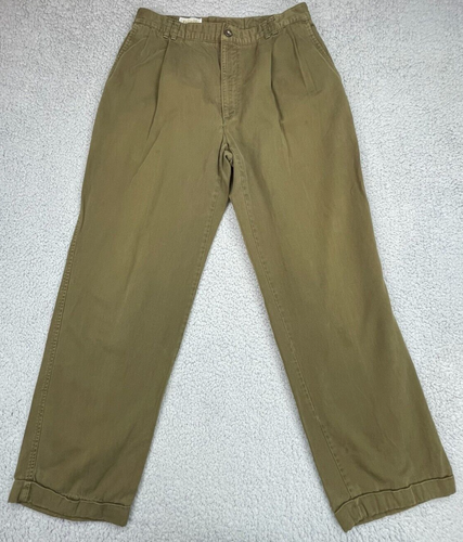 Corbin Threads Khaki Pants Mens 33 Olive Green Pleated Cuffed USA Made Vintage