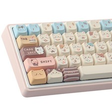 PBT Keycaps 142 Keys Cute Keycaps Dye-Sublimation Sea Salt Cat Keycaps Mao Pr...