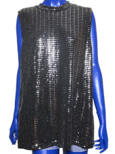 MSMODE Haut Soirée Noir Chromé Top Argenté Brillant SS Manche Grande Taille XXL