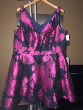 Xscape Womens Floral Print Fit & Flare Double-V Party Dress Plus